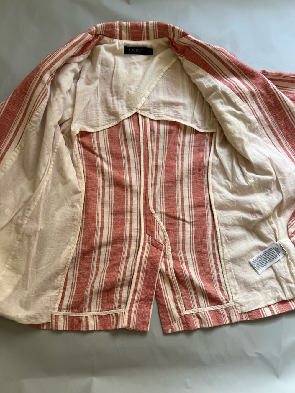 Lauren Ralph Lauren Light weight Striped Cotton Blazer Jacket Size 8 - Picture 8 of 12